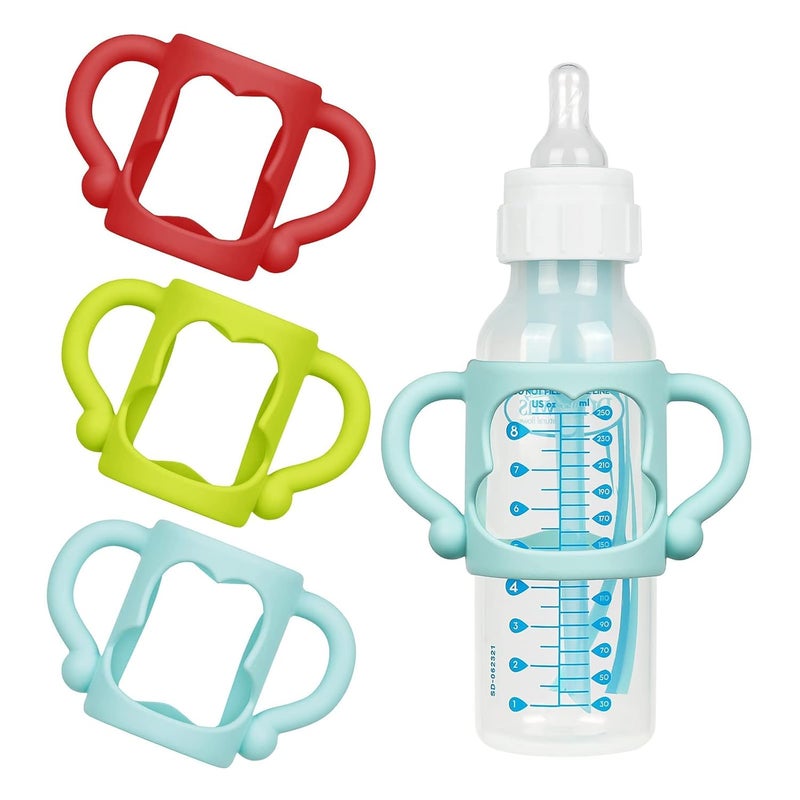 Aolso Silicone Baby Bottle Handles, 3PCS Bottle Handles for Dr Brown Narrow Bottles, Easy Grip Handles to Hold Baby Bottle, Easy Carry Handle Lightweight Bottle Handle (Red/Green/Blue) - Image 1
